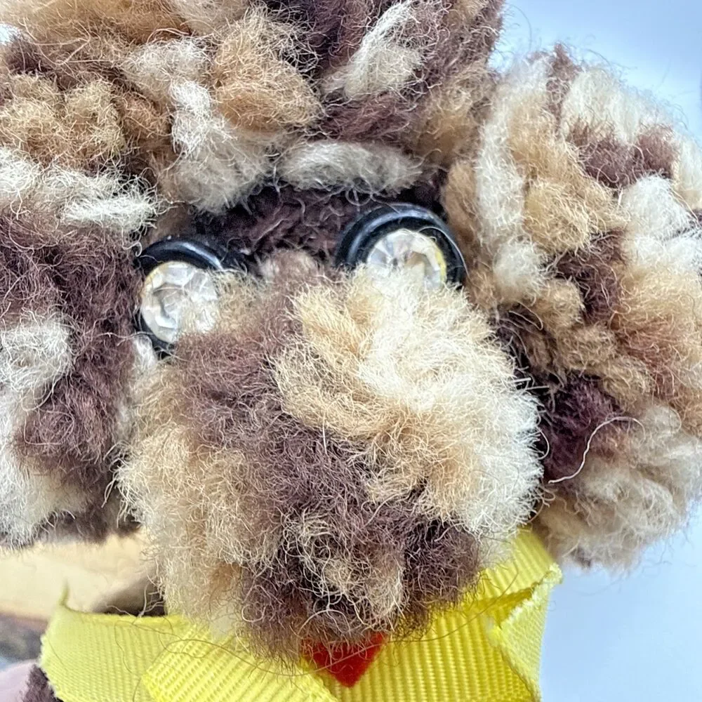 Vintage Poodle Dog Crochet Handmade Brown/Tan Yarn Retro Decor 6.5”